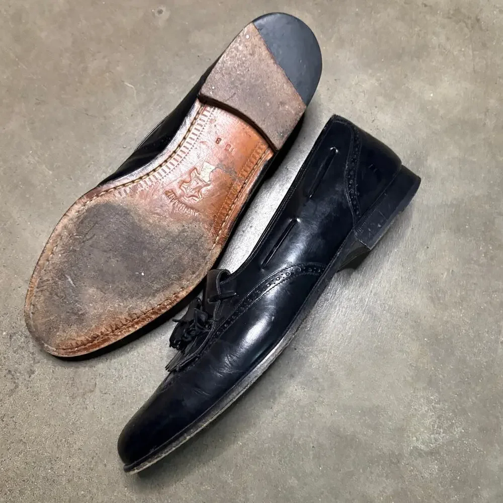 VTG Mezlan Kittle Tassel Leather Loafers Black Mens 10